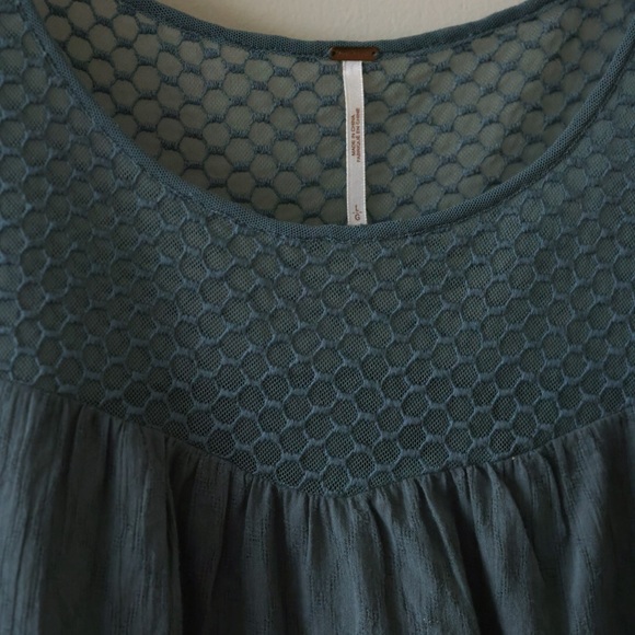 Free People Blue Peasant Blouse, LARGE - Picture 5 of 7